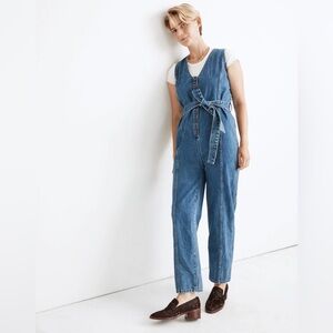 Madewell Denim Sleeveless Tie-Waist Jumpsuit